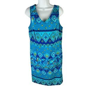 Vintage Kathie Lee Collection Sleeveless Dress Blue Paisley Print 90s Y2K sz 14